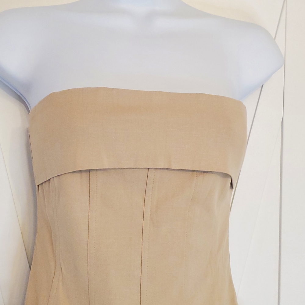 Strapless Belted Khaki Dress. NWT. Sizes Available XS - Picture 2 of 5